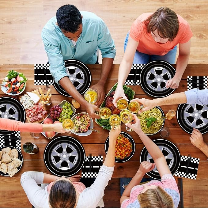 96 Pcs Race Car Party Plates and Napkins Sets, Racing Car Race Track Party Supplies Decorations Racing Sports Themed Dinnerware for Boys Birthday Baby Shower Home Decor, Serves 24