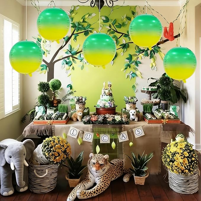 TONIFUL 8Pcs 22Inch Large Colorful Green 4D Giant Round Foil Balloon 4D Metallic Mylar Sephere Balloons for Christmas New Year Birthday Party Graduation Wedding Bridal Shower Decoration Supplies