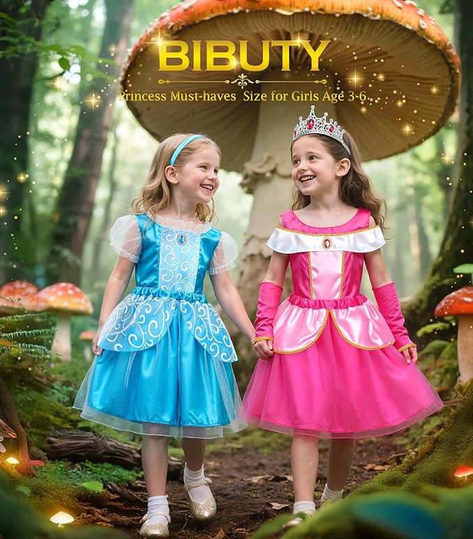 Princess Dress Up Clothes for Little Girls Princess Dresses for Girls, BIBUTY Pretend Play Princess Costume Set with Princess Crown Cape, Princess Toys Cosplay Birthday Party Gift for 3-6 Toddler Girl