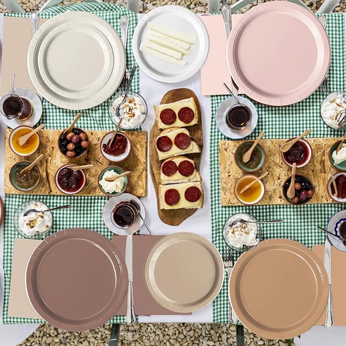 Oigco 150 PCS Brown Paper Plates Boho Baby Shower Decorations Gradient Brown Plates and Napkins for Birthday Wedding Boho Baby Shower Bridal Shower Party Supplies, Serves 50