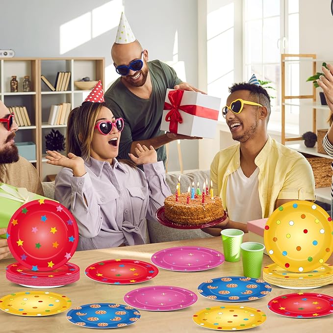 48 Pcs Street Theme Party Supplies Cookies Paper Plates Decorations Cartoon Friends Disposable Dessert Plates 7 Inch Cookie Street Theme Party Decorations for Boys Girls Baby Shower Birthday Favors