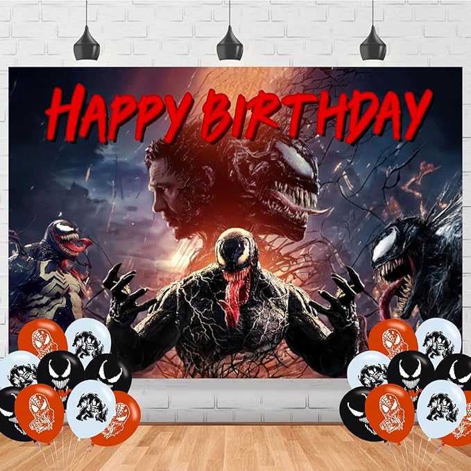 Ven-om Birthday Party Supplies Backdrop 5x3 Super Hero Happy Birthday Background Photography Movie Party Decorations Banner Photo Booth Props