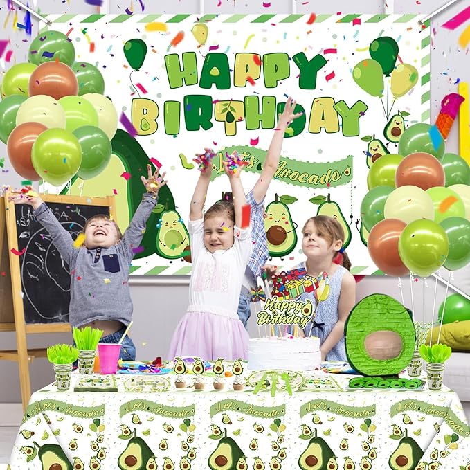 Fruit Avocado Party Supplies, Avocado Theme Party Decorations for Girls Kids Avocado One Birthday Party with Plates Cups Napkins Tablecloth Birthday Backdrop Banner Balloons, Serves 20