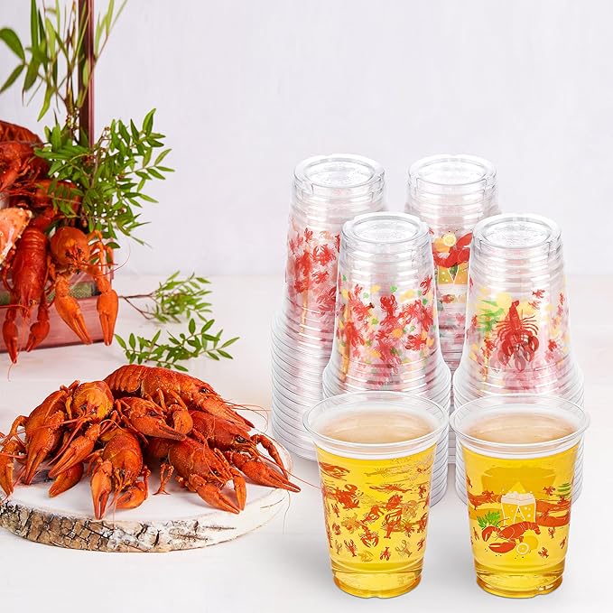 Kochorie 16 Oz Plastic Crawfish Boil Cups 120 Pcs Crawfish Party Supplies Clear Cups Plastic Drinking Cup Lobster Cups Crawfish Boil Party Cups for Lobster Seafood Party Birthday Decoration