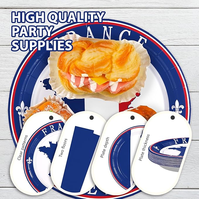 96Pcs France French Flag Party Supplies French Flag Party Plates and Napkins Disposable France Flag Tableware Set for French Party Decor Paris Theme Party Decorations Birthday Family Gathering Serve24