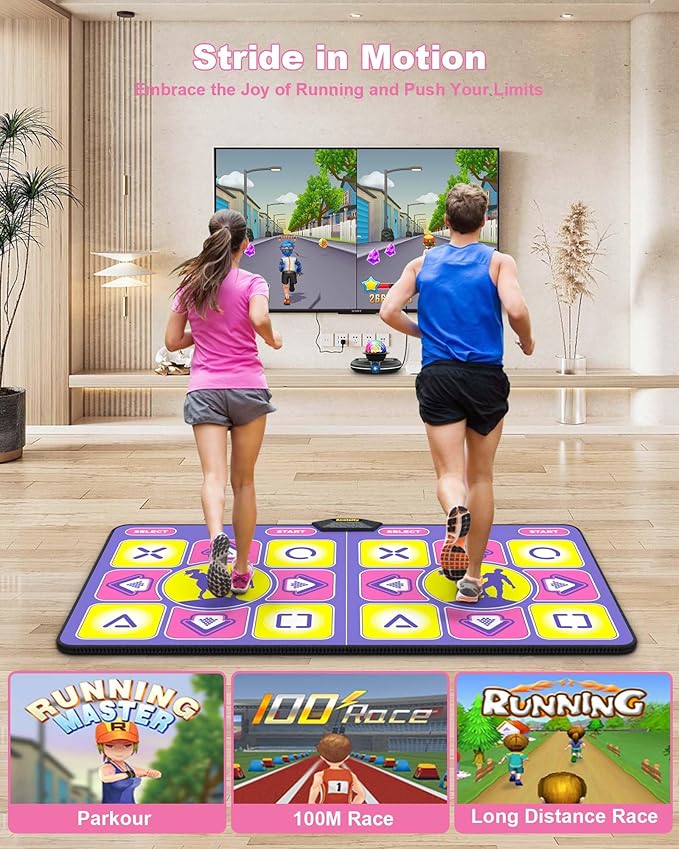 Double Dance Mat - Wireless Electronic Dance Mat for TV with Camera, Anti-Slip Fitness Dance Pad for Kids & Adults, Dance Game Mat Toy Gift for 3-12 Year Old Girls & Boys (Purple)