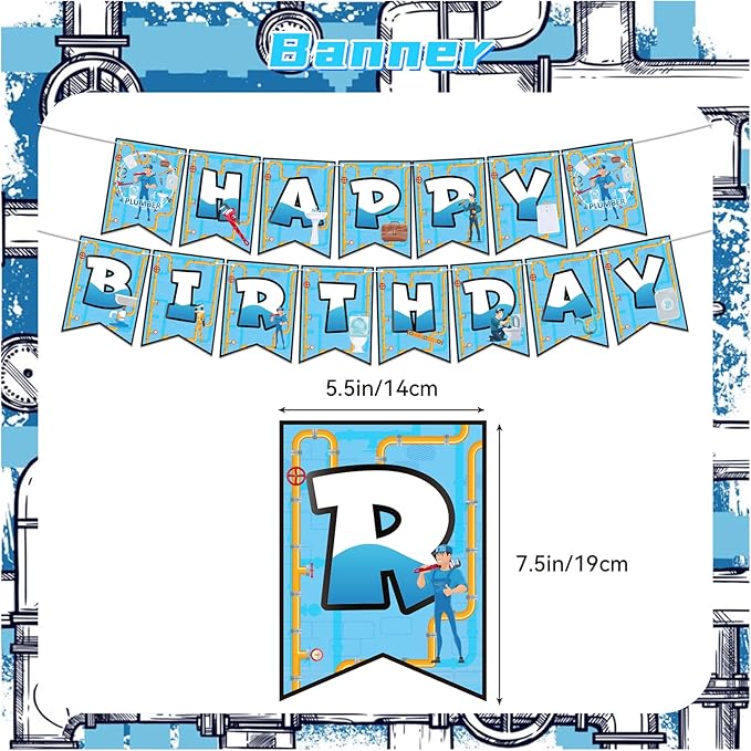 Plumber Theme Party Supplies Plumber Birthday Party Decorations Includes Plumber Happy Birthday Banner Cake Topper Cupcake Toppers Balloons for Plumber Theme Party