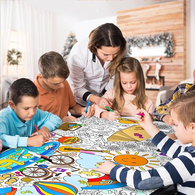Gatherfun Giant Coloring Poster for Classroom - 31.5x72 Versatile Summer Activity Poster/Table Cover for School Parties, Birthday & Special Events Decoration