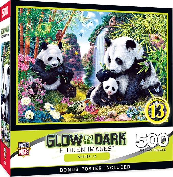 MasterPieces - 500 Piece Jigsaw Puzzle, Glows in the Dark, Hidden Images, Shangri La, Fun for Adults, Family, Kids, 15" x 21"