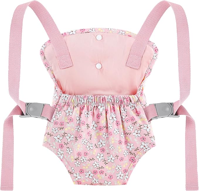 GAGAKU Baby Doll Carrier for Little Girls, Doll Accessories for Toddlers 1-3, Kids Toy Baby Dolls Sling Carrier - Pink - Helleborus