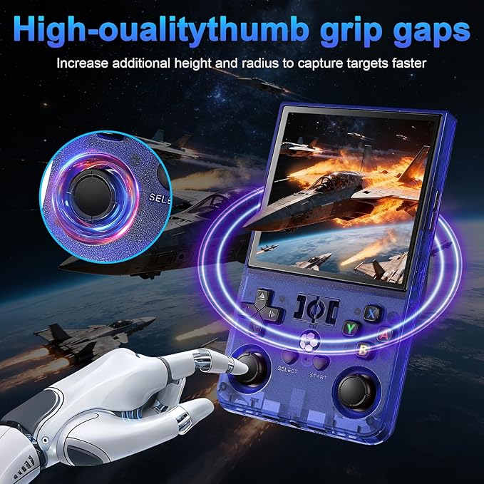 DVJQSN R36MAX Retro Handheld Game Console, 4.0 Inch Screen, 64GB, 18000+ Games, Linux System, 4000mAh Battery (Blue Transparency, 64, GB)