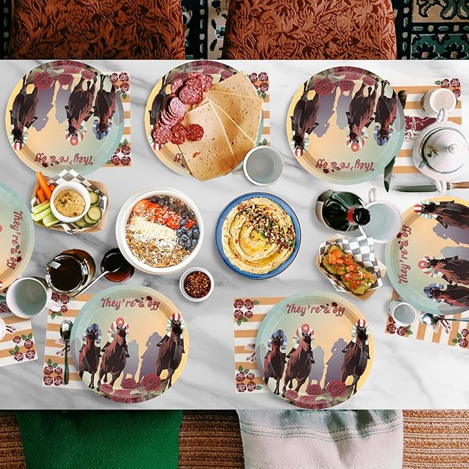 180Pcs Kentucky Derby Day Party Supplies Serve 60, Disposable Derby Horse Paper Plates and Napkins Set for Kentucky Derby Decorations Horse Birthday Party
