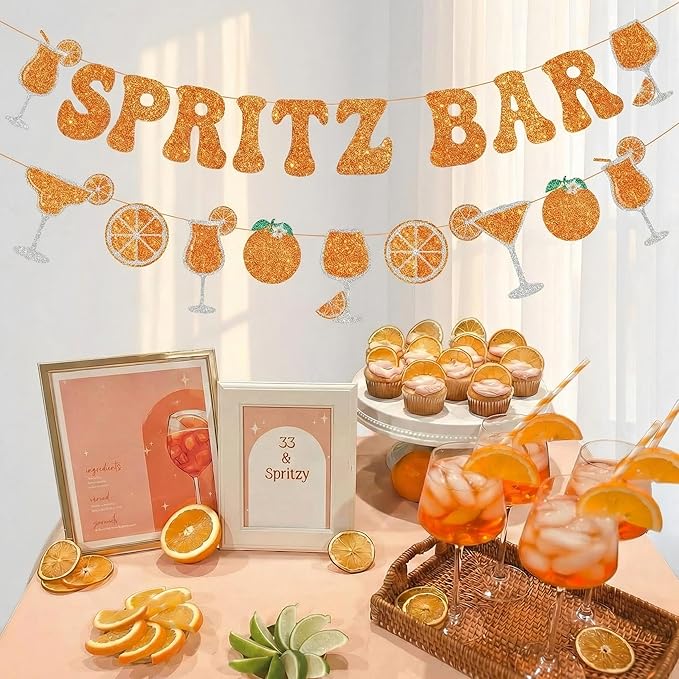 Maitys Spritz Bar Banner Margarita Party Decoration Orange Citrus Cocktail Garland Lemon Citrus Birthday Party Decor Glitter Letter for Bridal Shower Bachelorette Wedding Supplies