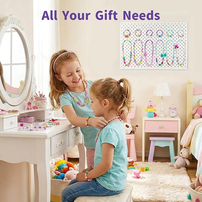 BigOtters Little Girls Necklace Bracelet, 6 Sets Lovely Colorful Beads Jewelry Princess Dress up for Toddlers Pretend Play Party Costume, Party Favors Bags for Kids