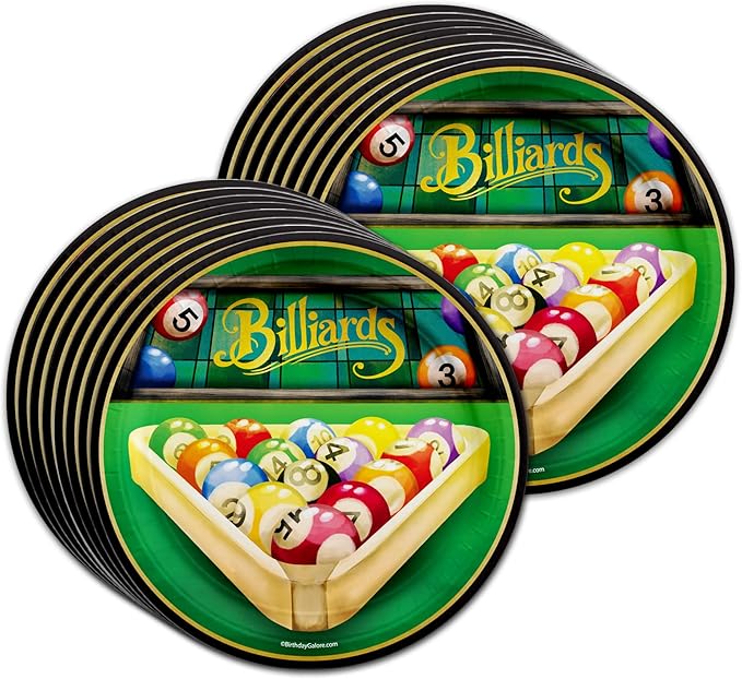 Billiards Party Supplies - Pool Table Plates and Napkins - Adult Birthday Supplies - Father's Day Tableware Set Includes Plates Napkins Cups - Kit for 16