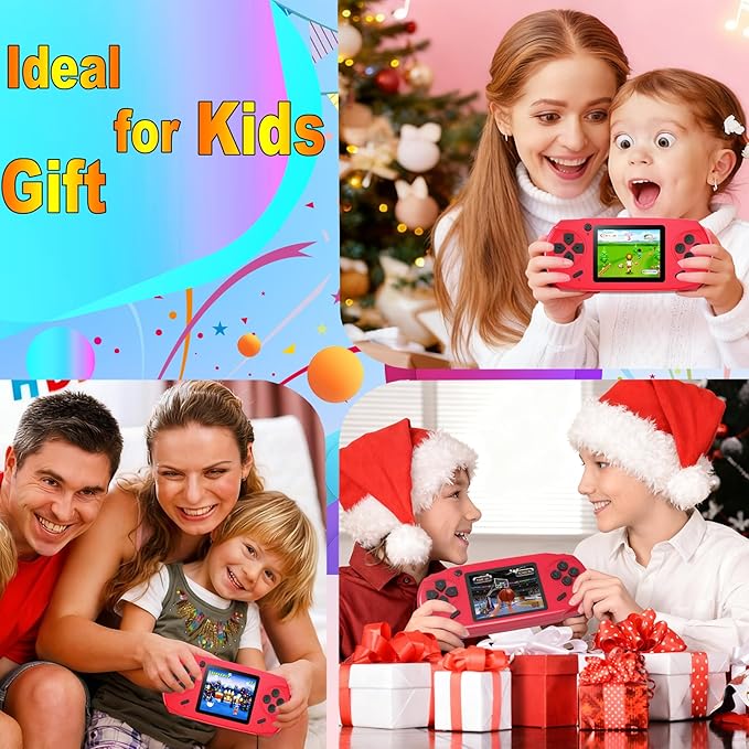 16 Bit Handheld Games for Kids Adults 3.0'' Large Screen Preloaded 220 HD Classic Retro Video Games USB Rechargeable Seniors Electronic Game Player Birthday Xmas Present (Red)