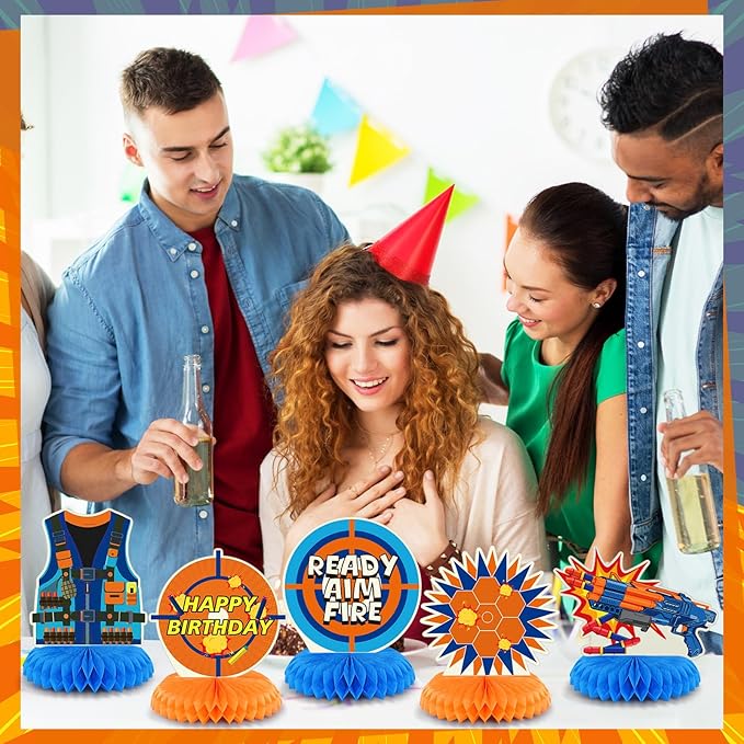 Pickmesh 12 Pieces Dart Birthday Party Decorations Gun Birthday Decoration Supplies Dart Honeycomb Centerpieces Table Toppers for War Party Supplies