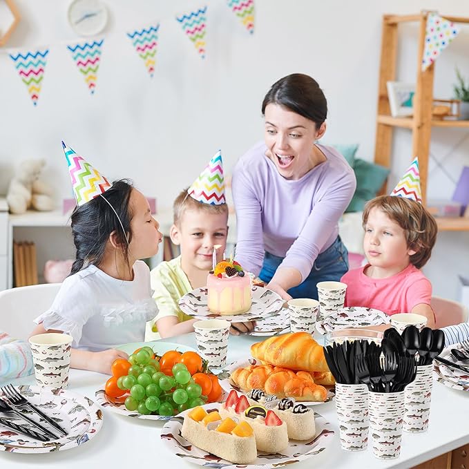 350 Pcs Fishing Party Supplies Tableware Set Disposable 9'' 7'' Paper Plates 9 oz Cups Cutlery Napkins Dinnerware Set for 1st Birthday, Serve 50 (Fishing Birthday, White, Red)