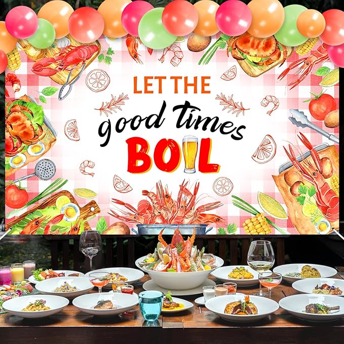 Avezano Crawfish Boil Backdrop Banner Let The Good Times Boil Party Supplies Seafood Theme Party Decorations for Birthday Baby Shower Family Summer Holidays 6 x 3.6 ft