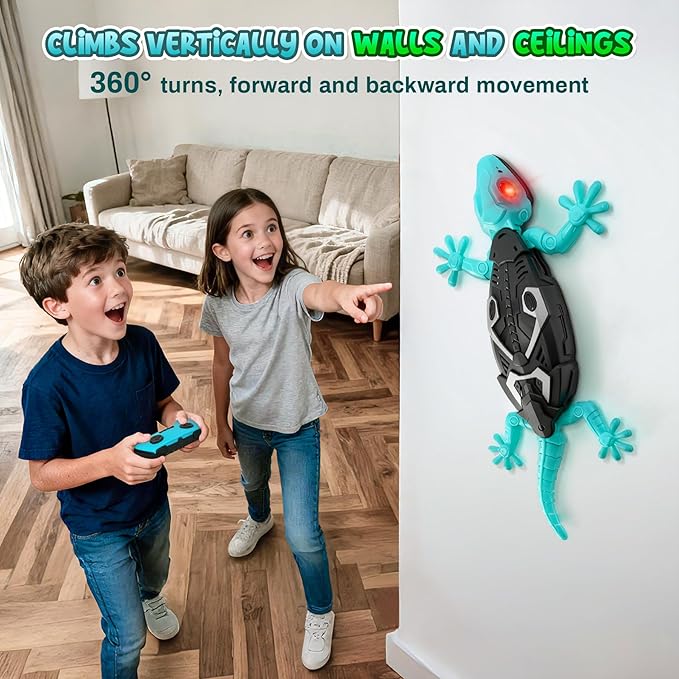 RC Wall Crawling Gecko, Remote Control Wall Climbing Lizard Robot Kids' Electronics Toys, Floor & Wall Crawling, Glowing Eyes, Low Noise, Rechargeable Boys Gifts for Kids 3 4 6 7 8+ Year Old