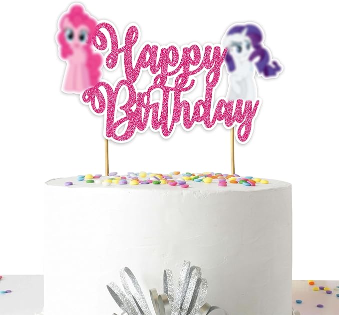 Magical Pony Happy Birthday Cake Topper – Cartoon Pny Theme Party Decoration – Colorful Unicorn-Inspired Cake Topper for Birthday Celebrations – Party Supplies for Girls & Boys"