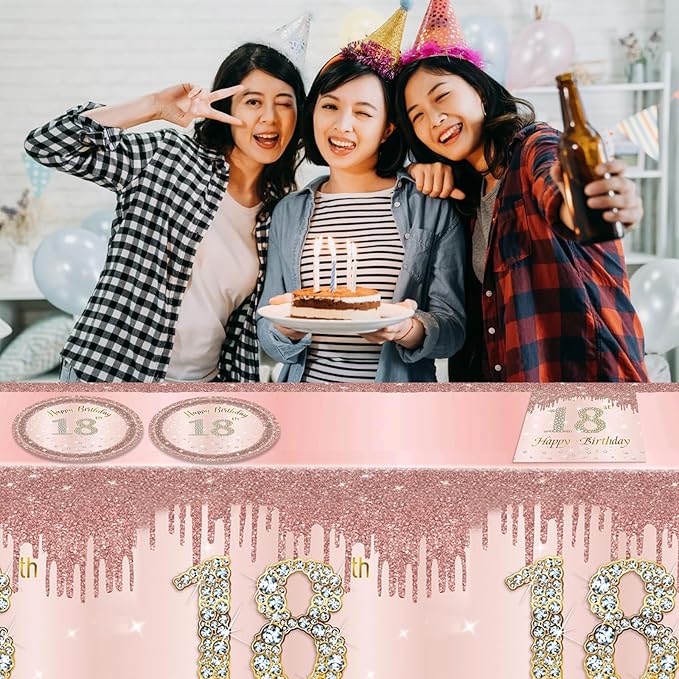41Pcs 18th Birthday Decorations for Girls Her,Awesome Since 2008 Birthday Tableware Kit,Rose Gold Birthday Party Supplies Include Paper Plates and Napkins ,Tablecloth Set for Teen Princess Party