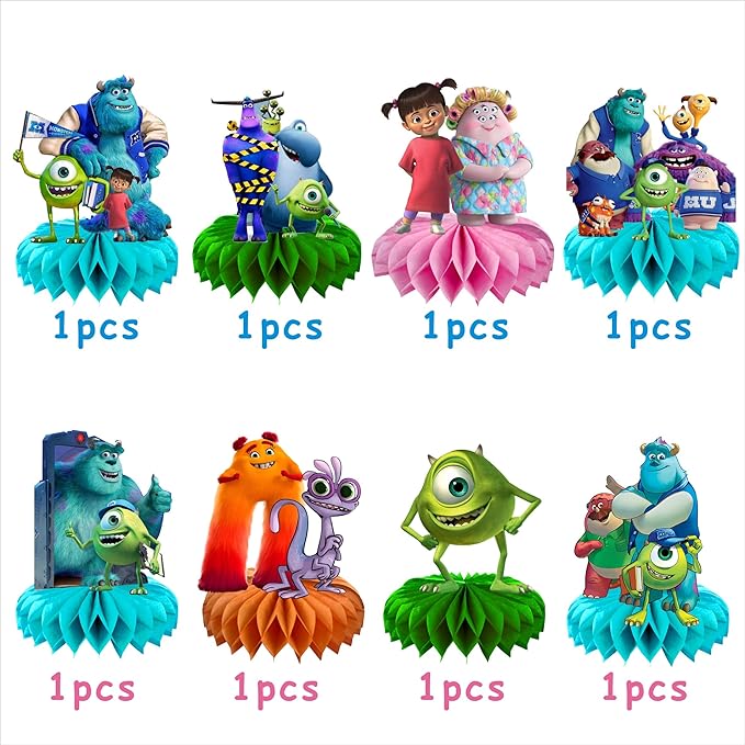 8Pcs Cartoon For Monster Honeycomb Table Centerpiece,Birthday Party Supplies Table Decorations for Party Decorations.