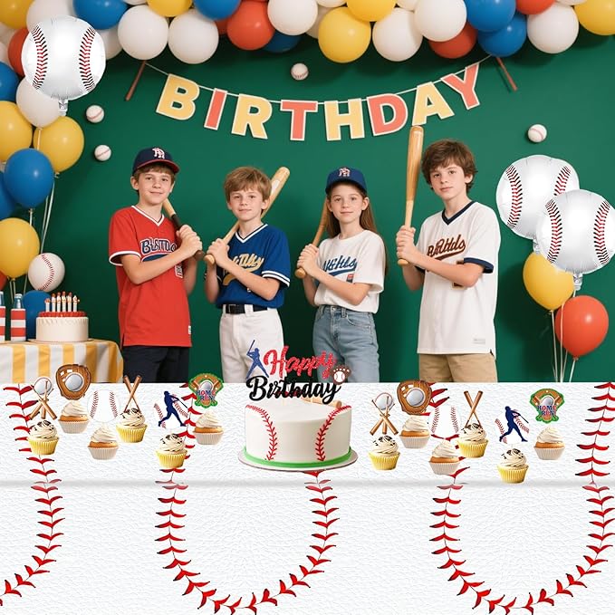 Oigco 4 Pack Sports Tablecloth, 54 x 108 Inch Soccer Baseball Basketball Football Table Covers for Boys Birthday Sports Themed Party Decorations
