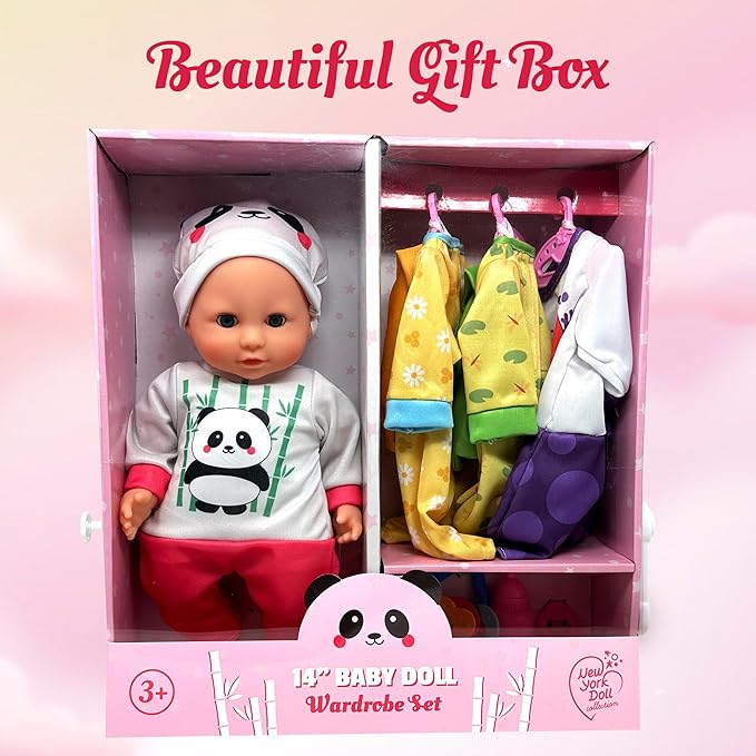 Soft Body Baby Doll with Accessories & 4 Sets of Animal Outfits, Realistic Baby Doll with Clothes & Toys, 14 Inch Doll Play Set Wardrobe Closet, Baby Dolls for Girls, Kids Gift for 3 4 5 Year Old