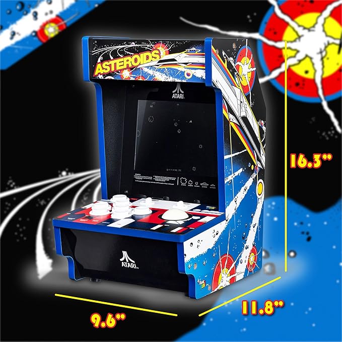 Arcade Classics - Atari Asteroids Counter Series Game Machine, 5 Games, 8" Liquid Crystal Screen - Mini Cabinet, Portable Gaming, Retro, Countertop Console, Basement Decoration, Man Cave