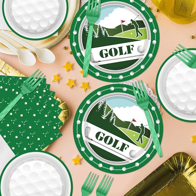 Golf Plates and Napkins Party Supplies -96PCS Golf Themed Birthday Party Decorations Golf Paper Disposable Tableware Set for Birthday Retirement Baby Shower Serve 24 Guests