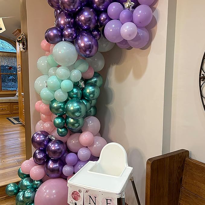 Togvu Mermaid Party Balloon Set, 60 Packs 12 Inches Metallic Purple Pink Green Blue Latex Balloons for Girls Birthday Decoration, Baby Shower, Birthday, Under The Sea Decorations QQ-5023