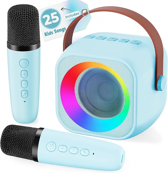 Mini Karaoke Machine for Kids | Pre-Loaded 25 Kids Songs | Bluetooth Speaker, 2 Wireless Microphones | Ages 3, 4, 5, 6, 7+ Year Old Birthday Gift | Toy for Girls, Boys, Toddler