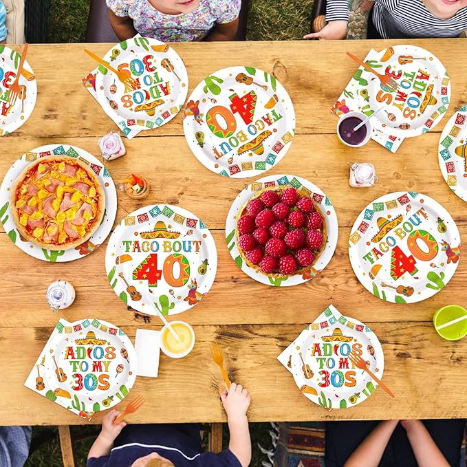 96Pcs Taco 40th Birthday Party Supplies Mexican Fiesta Adios To My 30s Plates and Napkins Disposable Mexican Tableware Sets for Adults Cinco De Mayo 40 Years Old Birthday Decorations,Serves 24﻿