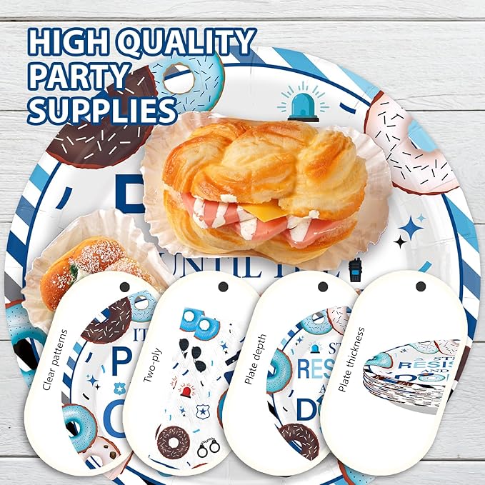 96Pcs Police Party Decorations Donut Party Plates and Napkins Sheriff Tableware for Police Birthday Retirement Decorations