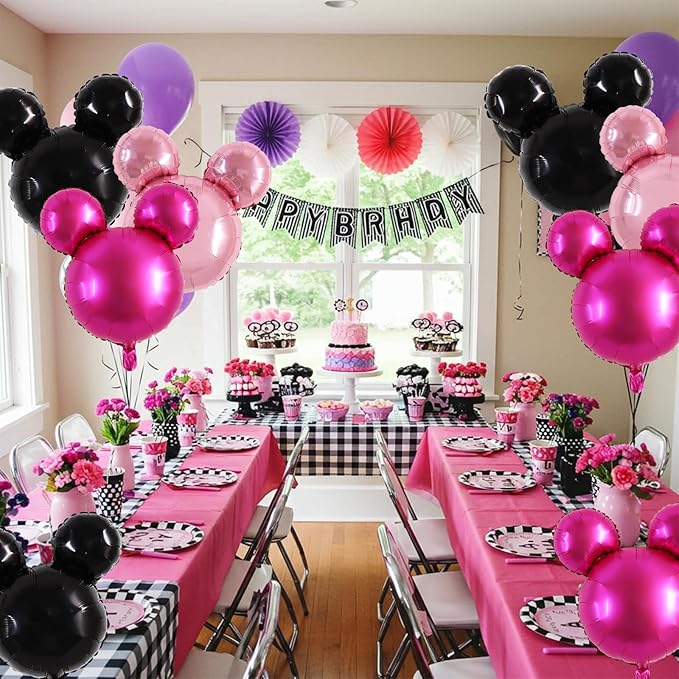 Vuzvuv 12pcs 24 Inches Mouse Head Foil Balloons, Rose Red Pink Mouse Shaped Balloon for Birthday Party, Baby Shower,Theme Party Decoration,Graduation Party Supplies