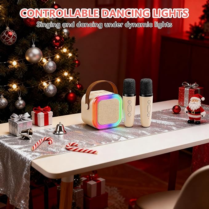 Mini Karaoke Machine with 2 Wireless Microphones: Christmas White Elephant Gifts for Kids Teens Adults