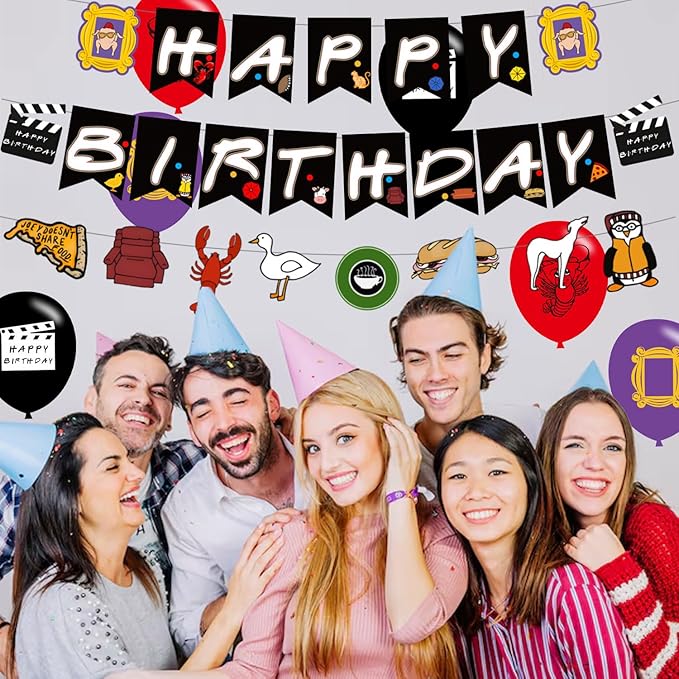 Friends Birthday Party Supplies, Friends Tv ShowParty Decorations Set Include Banner, Centerpieces, Balloons, Cake Cupcake Toppers for TV Show Fans Party Decor