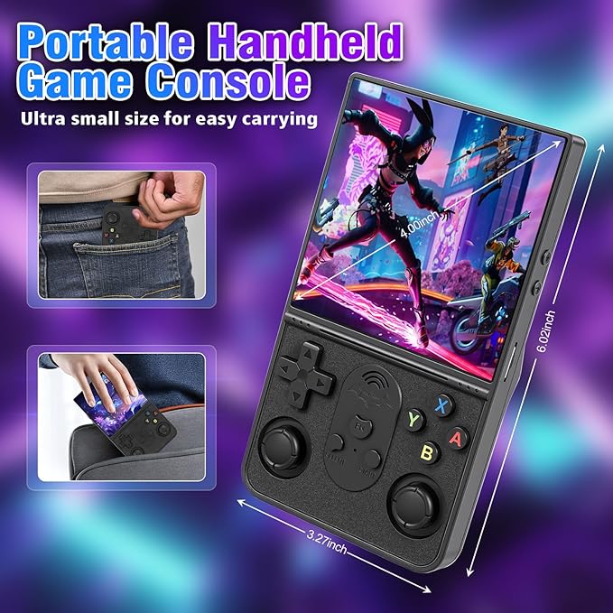 S600 Retro Handheld Game Console, 4 Inch 720p IPS Screen, 128GB with 18,000+ Pre-Installed Games, 3500mAh Battery for Long Play, Portable Linux System (Black)