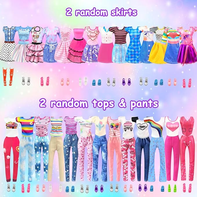 75 Pack Doll Clothes and Accessories with Doll Closet for 11.5 Inch Doll Fashion Design Kit Girl Doll Dress Up Including Wedding Dress Fashion Dress Outfits Tops and Pants Shoes Hangers Bags Necklaces