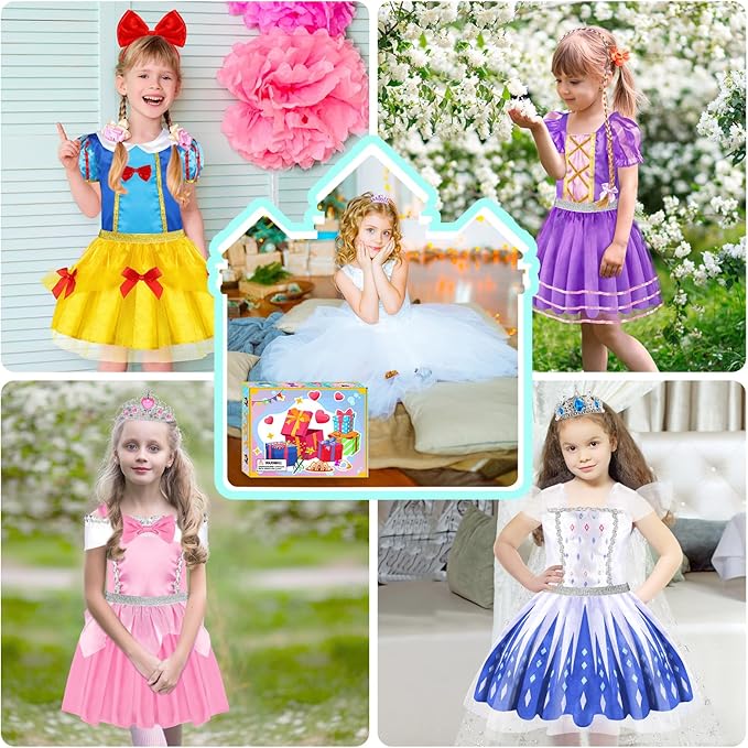 Princess Dress Up, Toddler Dress Up Clothes, Cosplay Princess Costume Gift Set with Princess Dresses and Princess Toys, Pretend Play Girl Toys Age 3-6, Halloween Christmas Birthday Gift
