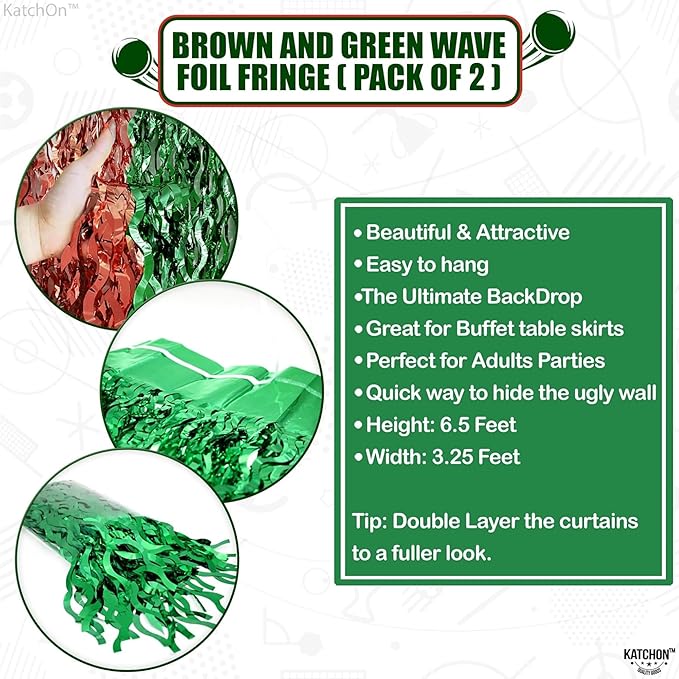 KatchOn, XtraLarge Wave Green and Brown Fringe Football Backdrop - 3.5x6.5 Feet, Pack of 2 | Football Party Decorations, Birthday Party Decorations, Safari Decorations, Jungle Party Decorations