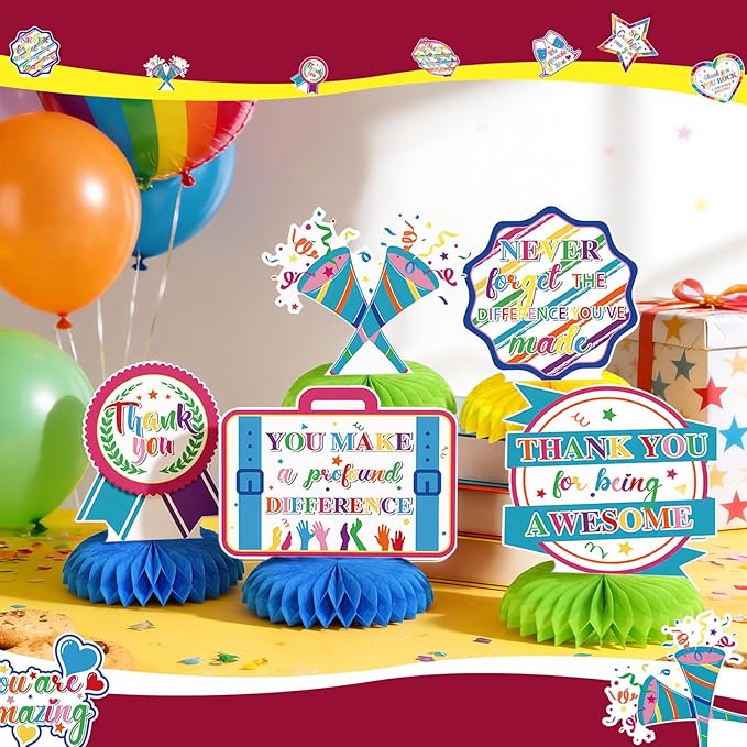 12 Pcs Thank You Decorations Honeycomb Centerpiece Employee Appreciation Decor We Appreciate You Table Decorations Thank Table Topper for Doctor Employee Party Supplies(Colorful)