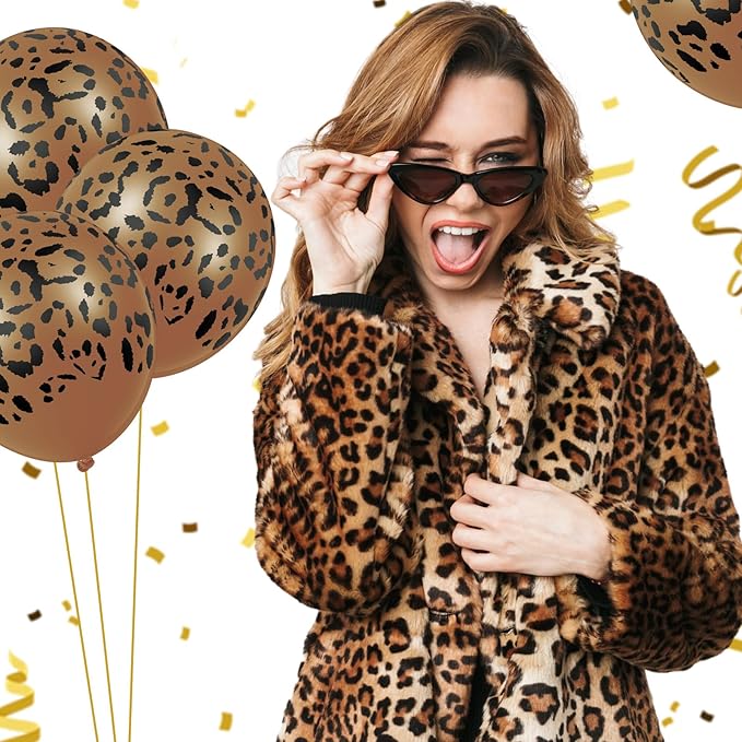Gejoy 36 Pcs Cheetah Balloons Leopard Print Balloons 12 Inch Spots Latex Leopard Jungle Animal Decorations for Cheetah Zoo Theme Birthday Party Supplies (Dark Brown)