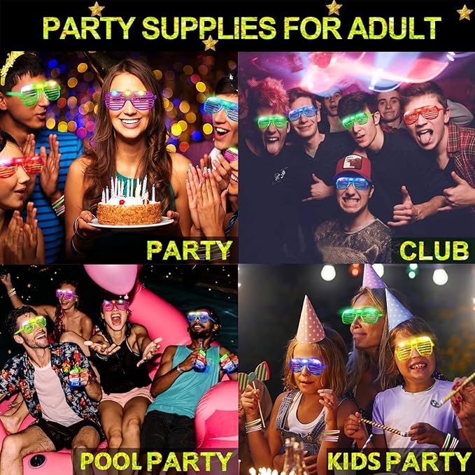72 Pack LED Glasses Easter Basket Party Favors Light Up Glasses, Glow In The Dark Party Supplies Accessories for Kids Adult, Neon Glasses football Birthday Wedding Camp Care Pool carnival Party Favors