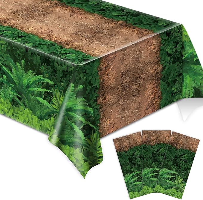 chiazllta 3pcs Forest Path Tablecloth Dinosaur Party Tablecloth Woodland Birthday Supplies Dino Jungle Party Decorations Favor for Baby Shower, Picnic, Camping 105 x 54 inch