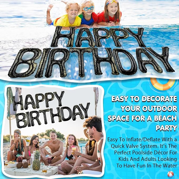 Shappy 20'' Happy Birthday Pool Large Floating Letter Balloons with Adhesive Dots Inflatable Pool Decorations for Summer Birthday Party