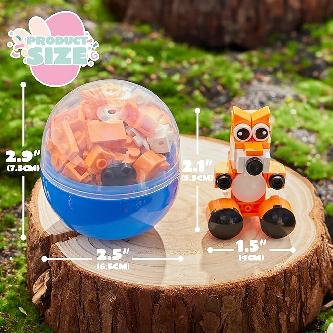 JOYIN 12 Pcs Easter Eggs Hunt Prefilled with Adorable Animal Building Blocks for Easter Party Favors, Easter Basket Stuffers, Classroom Prize Supplies