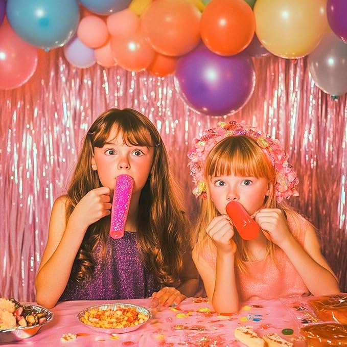 PartyWoo Pink Streamers Foil Fringe Curtain Backdrop 3pcs 8.2ft Pastel Baby Light Pink Tinsel Backdrop for Princess Girls Baby Shower Birthday Graduation Wedding Sweet Bow Party Decorations