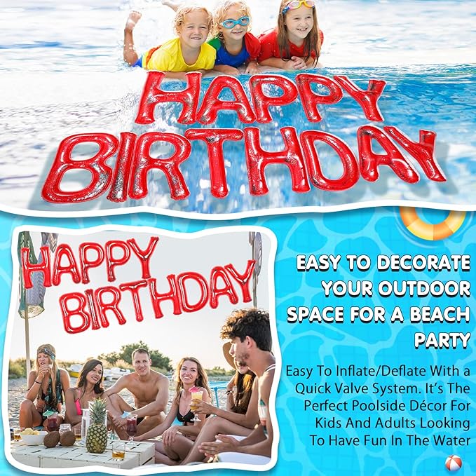 Shappy 20'' Happy Birthday Pool Large Floating Letter Balloons with Adhesive Dots Inflatable Pool Decorations for Summer Birthday Party